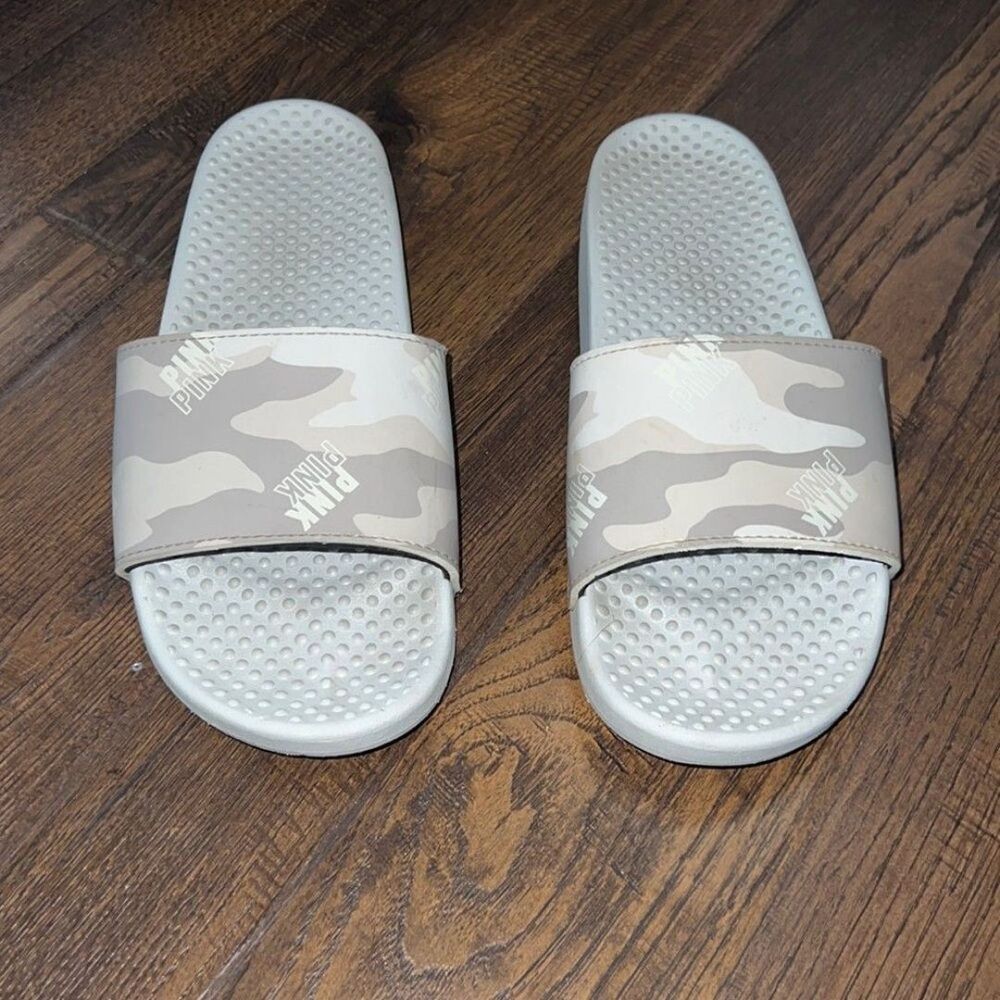 PINK‎ Victoria’s Secret slides grey camo Size 9/10 large women’s sandal